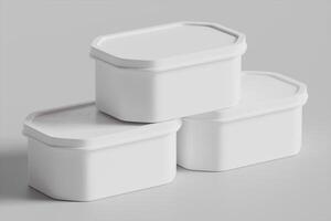 Tin box for food, ice cream container packaging isolated on gray background 3D rendering illustration photo