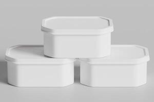Tin box for food, ice cream container packaging isolated on gray background 3D rendering illustration photo