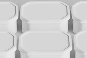 Tin box for food, ice cream container packaging isolated on gray background 3D rendering illustration photo