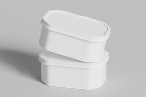Tin box for food, ice cream container packaging isolated on gray background 3D rendering illustration photo