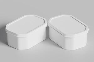 Tin box for food, ice cream container packaging isolated on gray background 3D rendering illustration photo