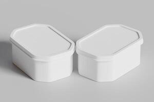 Tin box for food, ice cream container packaging isolated on gray background 3D rendering illustration photo
