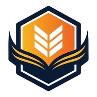 Hexagonal Educational Logo with Open Book and Wheat Symbol vector