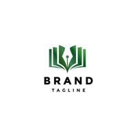 Pen On Book Sheet Logo Design. Pen Point in the Middle of the Book Logo Design. vector