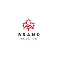 Simple Line Maple Leaf And Mountain Silhouette Logo Design. Simple Mountain Mosaic With Maple Leaf Outline Logo Design. vector