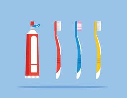 set plastic toothbrush with 3 colors with toothpaste, toiletries illustration. suitable for poster and web icon vector