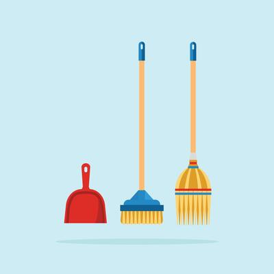 Set broom and dustpan logo, home cleaning tools illustration. suitable for posters and web icons