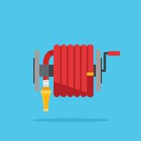 The fire hose icon is red with a flat reel facing sideways with the nozzle facing down. vector