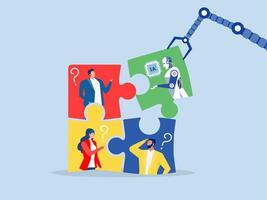ai AI, Artificial Intelligence,robot new joiner to connect jigsaw puzzle,New joiner to fill in team and solve problem, teamwork to get solution, put right man in the right job to fit job vector