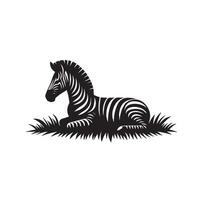 silhouette zebra lying on the grass vector