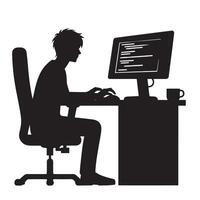 silhouette programmer work on their computer in office vector