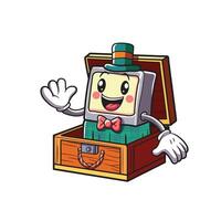 Illustration mascot music box with a happy face and limbs that can move along with the melody vector