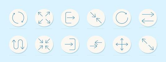Arrow direction set icon. Circular, expand, exit, inward, rotate, transfer, reverse, shrink, outward, horizontal, vertical, diagonal, movement, navigation, pointer, control. vector