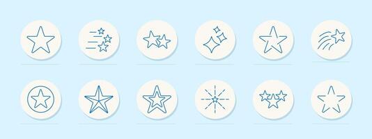Star icon set. Outline, shooting, three, sparkle, badge, emblem, circle, rating, favorite, decoration, celestial, shape, graphic, symbol, design, highlight, ranking vector