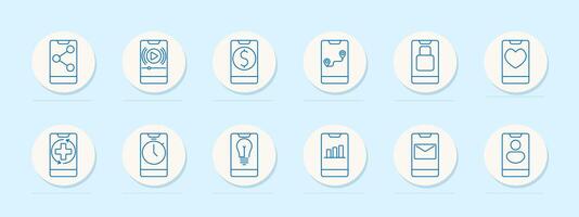 Mobile interface icon set. Smartphone, app, and digital communication symbols for technology, user experience, and connectivity themes vector