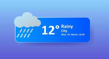 Rain 12 Degrees Celsius weather forecast, city location, date. Cloudy, thunderstorm, downpour, overcast, cold, wind speed, air, precipitation, temperature, atmosphere, Fahrenheit, conditions synoptic vector