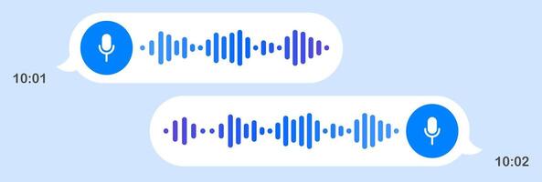 Voice messages. Speech bubbles, light background, texting, Hi, place your content, play button, playback speed, mail, send, delivered, read, communication, online, sending time, microphone, record vector