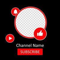 Template for channel photo and name. Empty space to place your content. Like button, Subscribe, bell, turn on the notifications, play, hosting, red colors, attracting subscribers, advertising vector