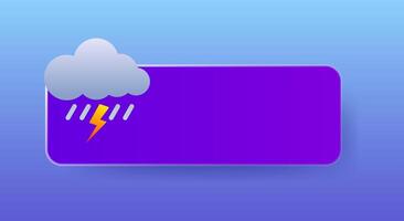 Thunderstorm. Empty tile to place your content, weather forecast app or website. Cloud, lightning, rain, autumn, downpour, overcast, wind, temperature, precipitation, degrees Celsius, Fahrenheit vector