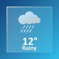 Rain 12 Degrees Celsius weather forecast. Cloudy, lightning, thunderstorm, downpour, overcast, cold, wind speed, air, precipitation, temperature, atmosphere, Fahrenheit, conditions, UV index, synoptic vector