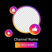 Template for channel photo, name. Empty space to place your content. Like button, Subscribe, bell, turn on notifications, play, hosting, pink purple yellow, attracting subscribers, advertising vector
