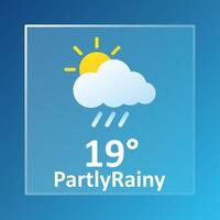 Partly rainy 19 Degrees Celsius weather forecast. Cloudy, lightning, thunderstorm, downpour, overcast, cold, wind speed, air, precipitation, temperature, atmosphere, Fahrenheit, conditions UV synoptic vector