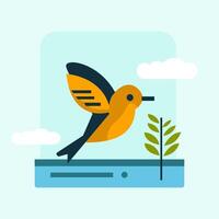 a bird flying over a plant and tree vector