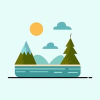 a flat design of a lake and trees vector