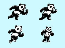 four panda bears running in different poses vector