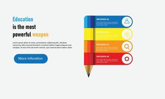 olorful pencil diagram infographic element template, vertical row layout diagram with 4 list of steps vector