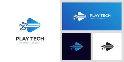 Play media technology logo icon design with triangle button graphic idea for technology Ai music logo vector