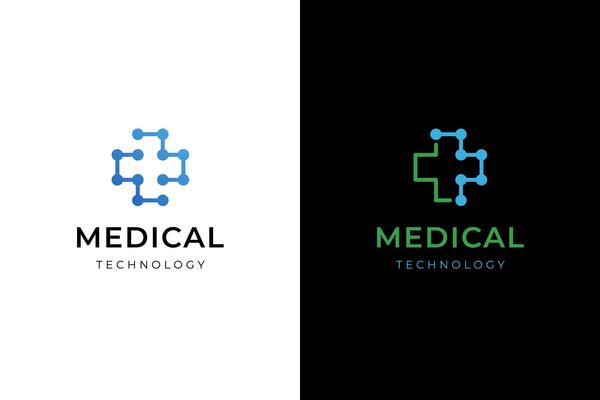 medical tech logo icon design line style with dots for modern technology clinic symbol