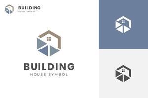 construction real estate modern building logo design with simple hexagon symbol icon design for architecture, structure house and property logo design vector