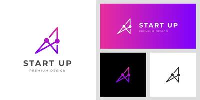 Letter A growing tech logo icon design with line style and arrow up abstract symbol, for future business technology logo vector