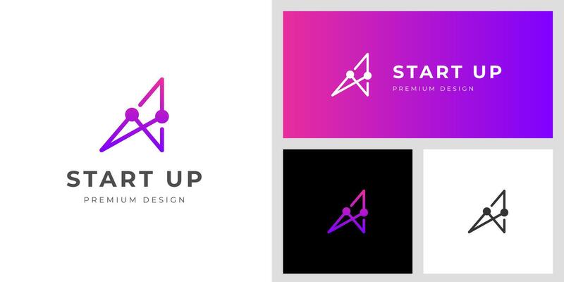 Letter A growing tech logo icon design with line style and arrow up abstract symbol, for future business technology logo