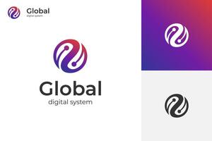 Global connect logo icon design with circular shape for technology identity logo symbol vector
