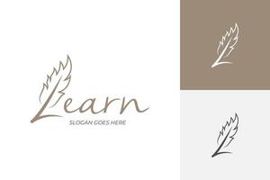 feather quill for calligraphy logo design with initial letter L for learn calligraphic logo design vector