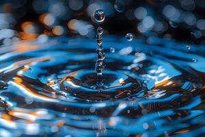 Macro Water Droplet Splash Abstract Liquid Art with Vibrant Bokeh Background for Posters and Prints photo