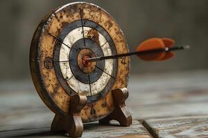 Vintage Dartboard Bullseye with Dart - Precision and Accuracy Concept for Advertising, Editorial, and Design Uses photo