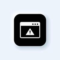 a black and white icon of a computer monitor with a warning sign on it. vector
