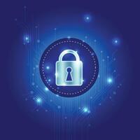 a blue background with a padlock that says data technology security. vector