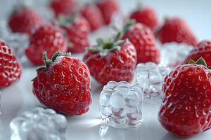 Fresh Frozen Strawberries With Ice Cubes - Summer Refreshment Concept for Food Photography and Advertising photo