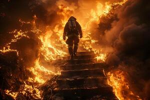 Firefighter Battling Intense Wildfire - Emergency Response in Dangerous Conditions photo