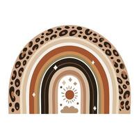Abstract rainbow with leopard pattern and sun illustration on white background vector