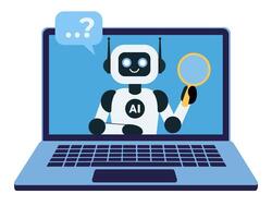 Ai chat bot on the laptop monitor screen searching information vector