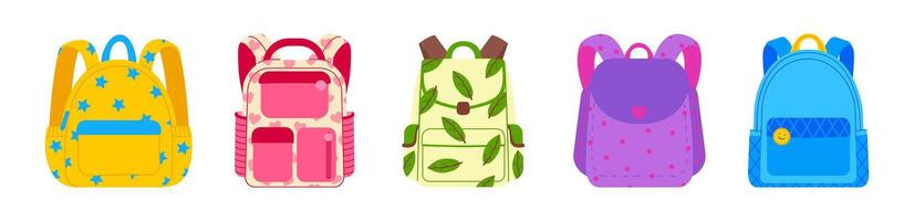 Set of school backpacks isolated on transparent background vector