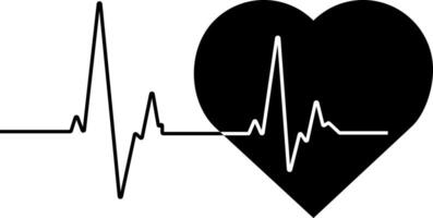 Heartbeat line and stylized big heart in black color vector