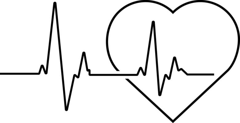 Stylized outline heartbeat line and big heart in black color