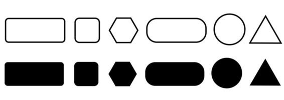 Set of geometric shapes rectangles, circles, hexagons, and triangles in black and white outlines vector