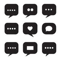 Set of square speech bubbles with various icons on a white background. Different empty speech chat discussion bubble line icons. Chat message speech bubble vector